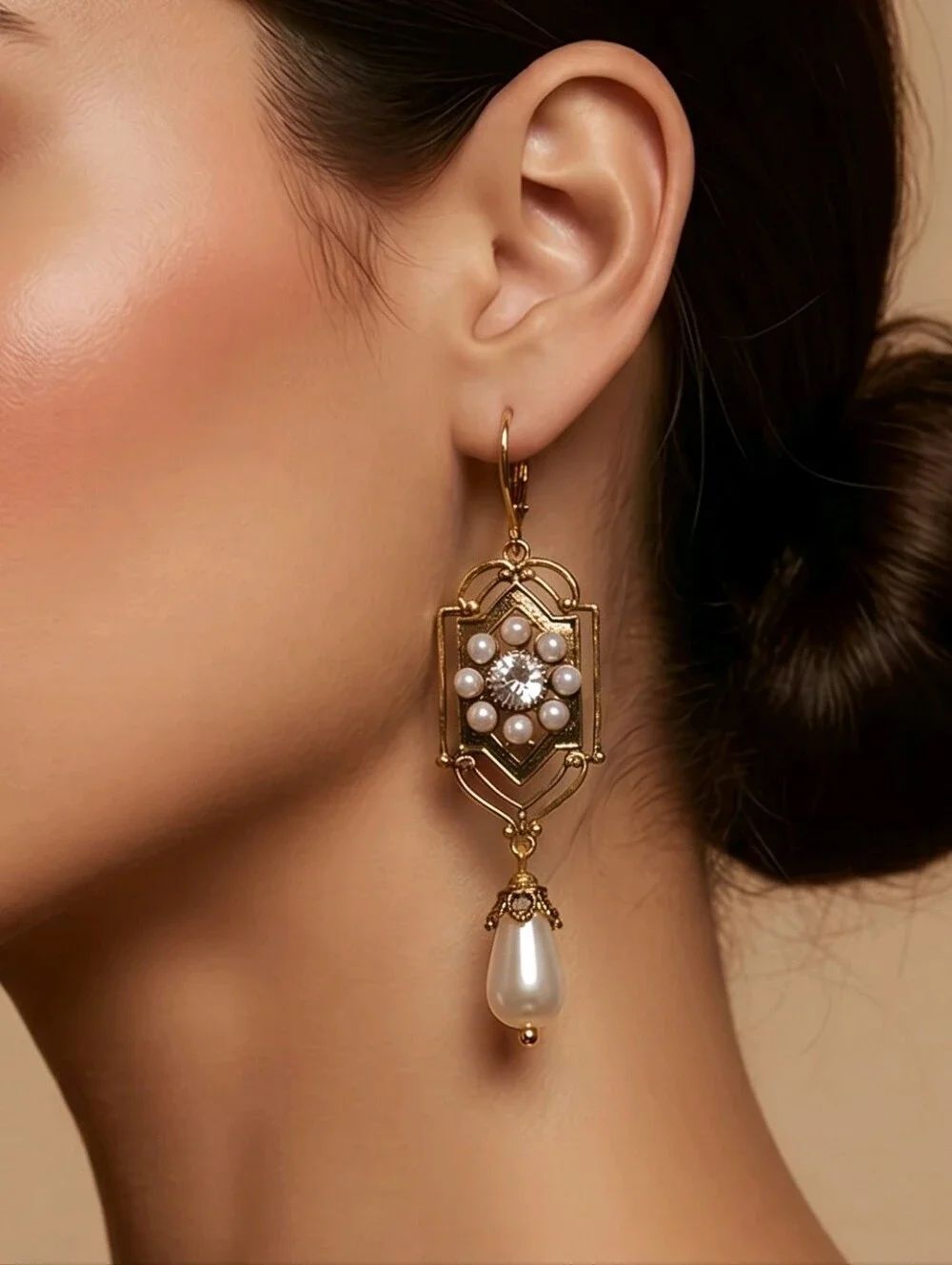 Ivory Pearl Drop Earrings Victorian Antique Gold Bridal Regency Glam Romance